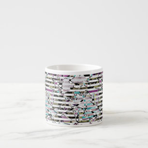 Tasse Expresso Motif rayé abstrait rayures beige turquoise p