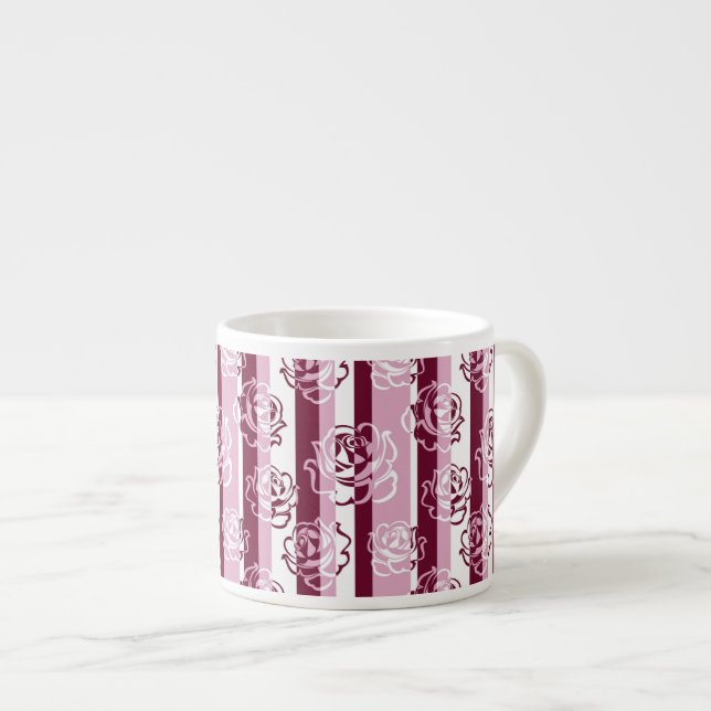 Tasse Expresso Motif rayé avec des roses (Devant droit)