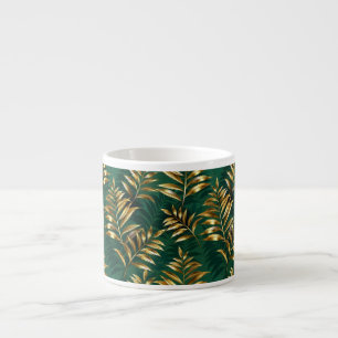 Tasse Expresso Motif sans couture avec des fougères dorées