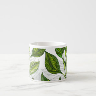Tasse Expresso Motif sans couture avec Feuilles de thé vert