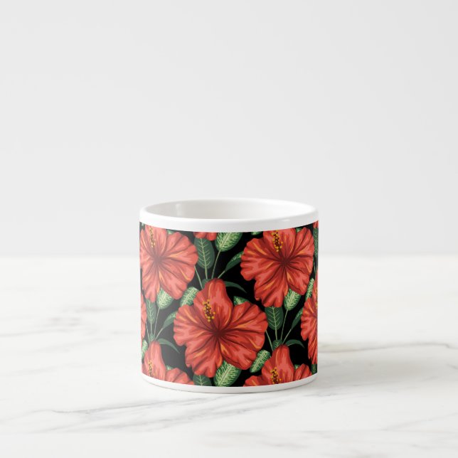 Tasse Expresso Motif sans couture Fleurs rouges tropicales feuill (Devant)