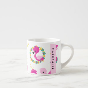 Tasse Expresso Motif tropical, Flamants roses, Fleurs, Votre Nom