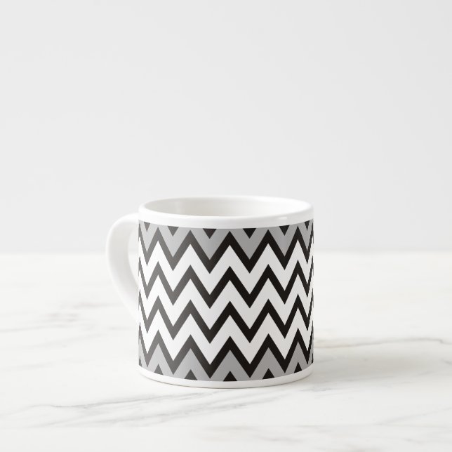Tasse Expresso Motif ZIGZAG - noir blanc gris + votre idée (Devant gauche)