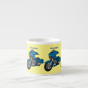 Tasse Expresso Motocyclette dessin animé bleu heureux mignon