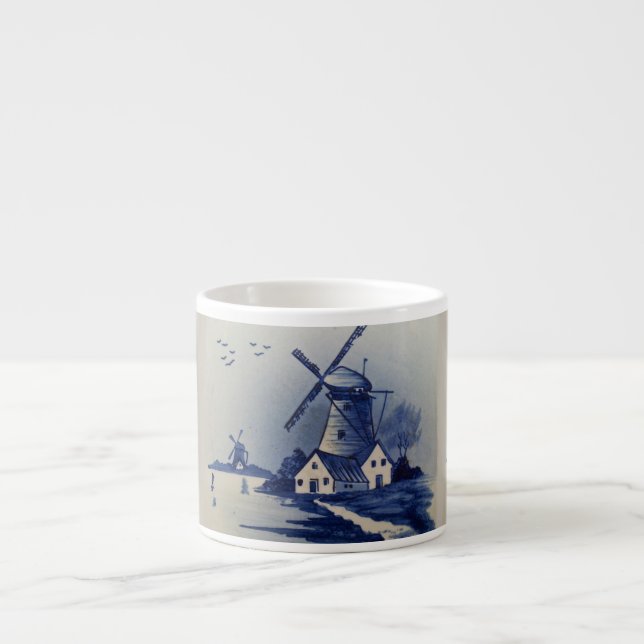 Tasse Expresso Moulin à vent bleu blanc de Delft vintage (Devant)