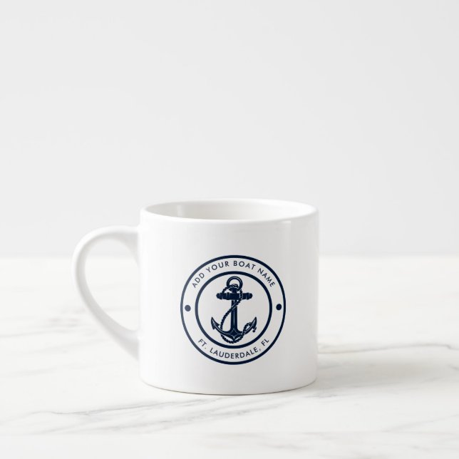 Tasse Expresso Nautical Anchor Boat Name Navy Blue Boating (Gauche)