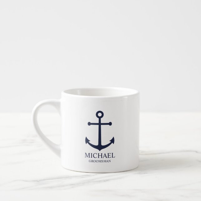 Tasse Expresso Nautical Navy Blue Anchor Personalized Groomsmen (Gauche)
