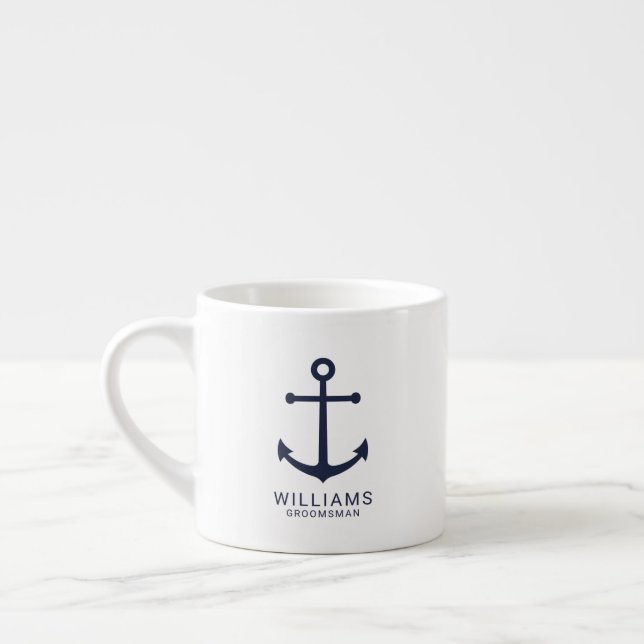 Tasse Expresso Nautical Navy Blue Anchor Personalized Groomsmen C (Gauche)