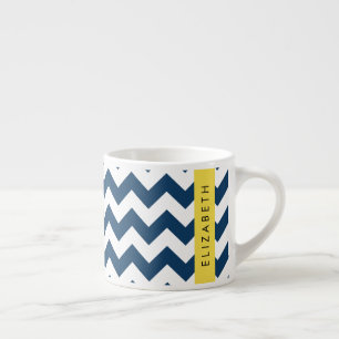 Tasse Expresso Navy Blue Zigzag, Navy Blue Chevron, Votre nom