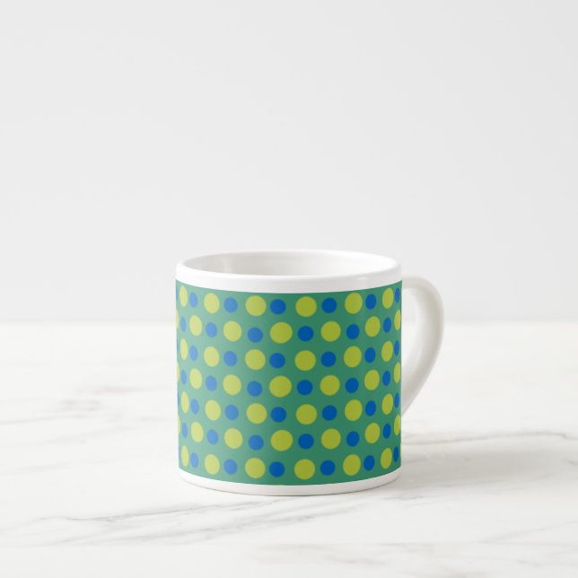 Tasse Expresso Neon Green et Deep Blue Pois sur Emerald (Devant droit)