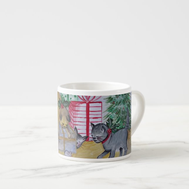Tasse Expresso Noël de chat et de souris (Devant droit)