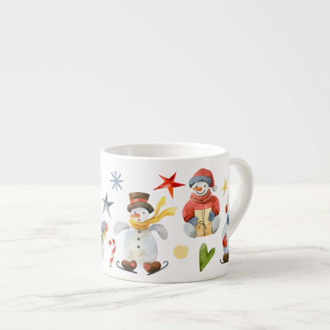 Tasse Expresso Noël Whimsical Snowman hiver mignonne drôle (Devant droit)