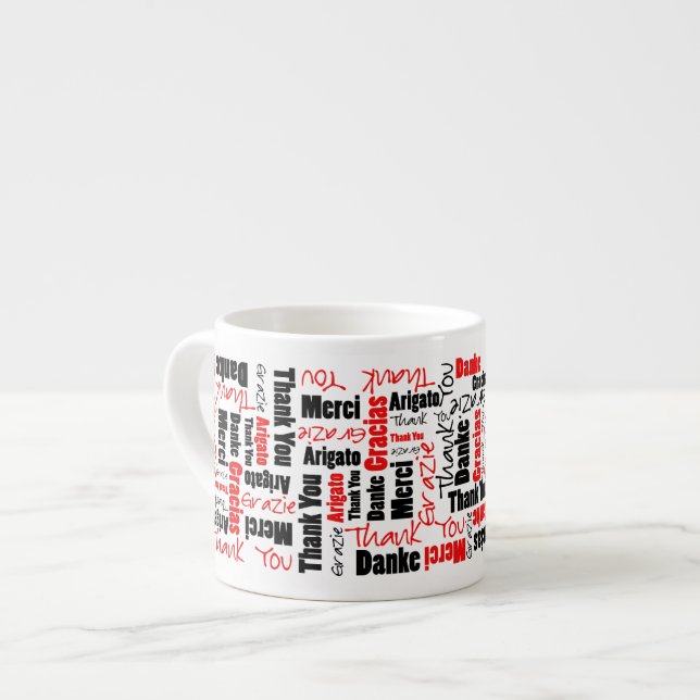 Tasse Expresso Noir rouge Merci multilingue Nuage de mots (Devant gauche)