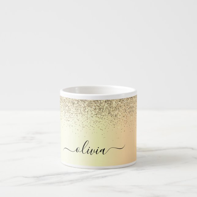 Tasse Expresso Nom de luxe moderne girly pailleté or (Devant)