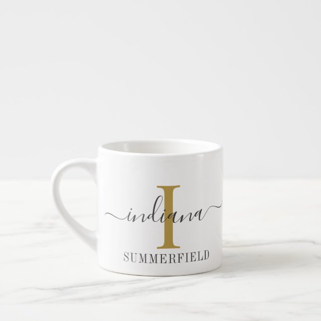 Tasse Expresso Nom de script monogramme moderne or (Gauche)