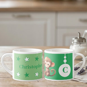 Tasse Expresso Nom de singe mignon initial vert