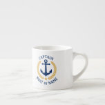 Tasse Expresso Nom du bateau capitaine Ancre Gold Style Laurel St<br><div class="desc">Une tasse expresso personnalisée avec grade de capitaine ou autre titre,  votre nom de bateau,  votre nom de famille ou tout autre texte souhaité. Doté d'une ancre nautique conçue sur mesure,  de feuilles de lauriers de style or et d'un emblème d'étoiles. Fait un grand cadeau pour toute occasion.</div>