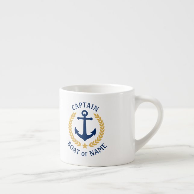 Tasse Expresso Nom du bateau capitaine Ancre Gold Style Laurel St (Droite)