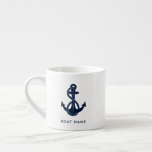 Tasse Expresso Nom du bateau nautique Marine Ancre bleue Custom