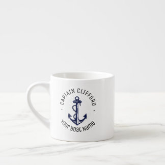 Tasse Expresso Nom du capitaine sur mesure Bateau Ancre nautique 