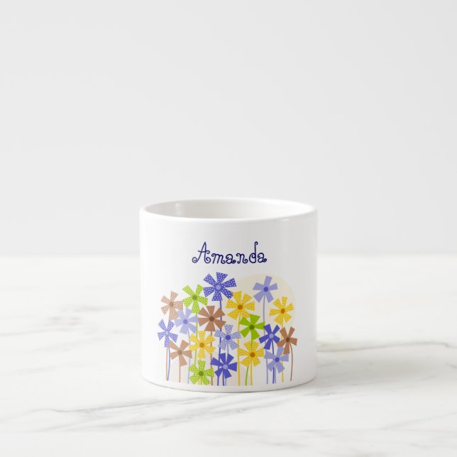 Tasse Expresso Nom du dessin de fleur simple bleu jaune brun (Devant)