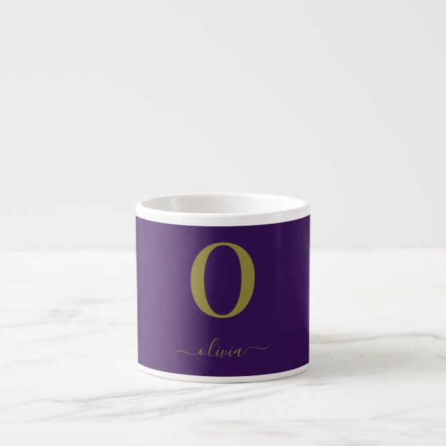 Tasse Expresso Nom Du Script Monogramme Personnalisé Purple Et Or (Devant)