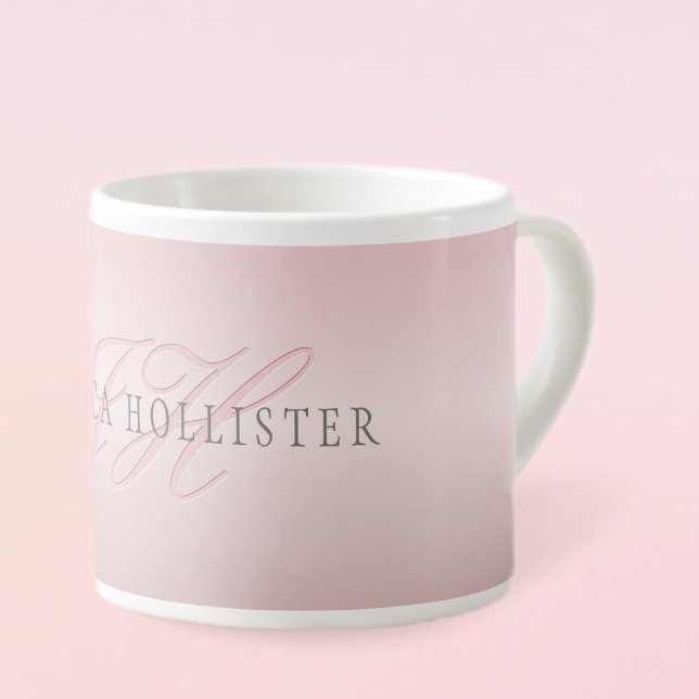 Tasse Expresso Nom et monogramme | Soft FAUX Rose Gold Blush (Créateur téléchargé)