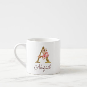 Tasse Expresso Nom personnalisé Blush Rose Gold Foncé Lettre A
