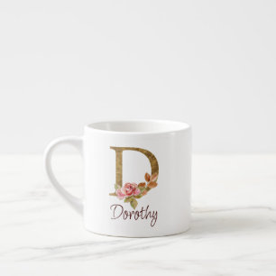 Tasse Expresso Nom personnalisé Blush Roses Roses Lettre D en feu