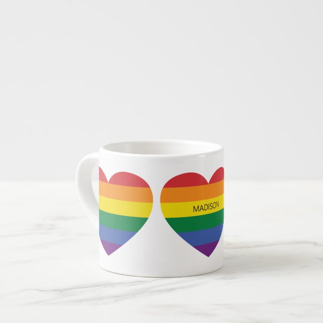 Tasse Expresso Nom personnalisé Rainbow Heart (Devant gauche)
