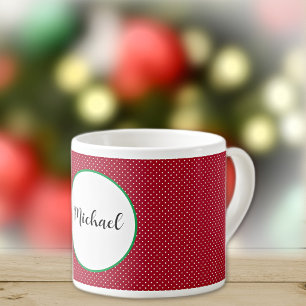 Tasse Expresso Nom sur points suisses rouges et blancs 6oz