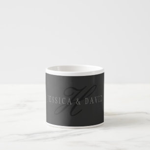 Tasse Expresso Noms élégants & Monogramme Gris foncé & clair
