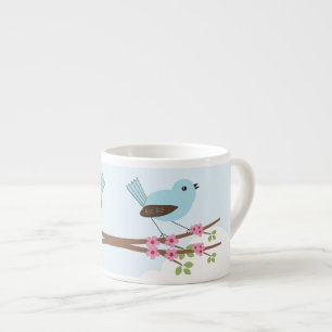 Tasse Expresso Oiseau bleu dans l'arbre en fleurs