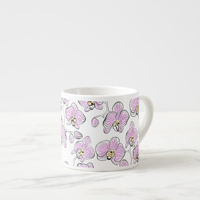 Tasse Expresso Orchidées phalaenopsis aquarelle sans couture fleu (Devant droit)