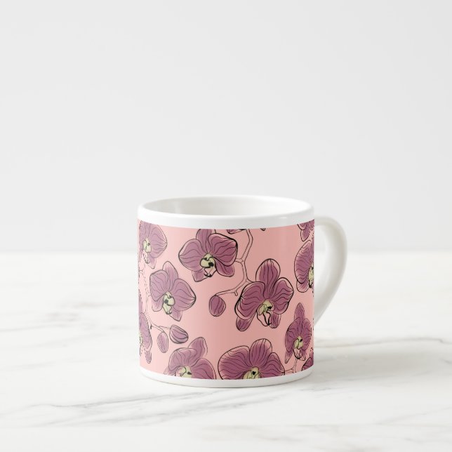 Tasse Expresso Orchidées phalaenopsis aquarelle sans couture fleu (Devant droit)