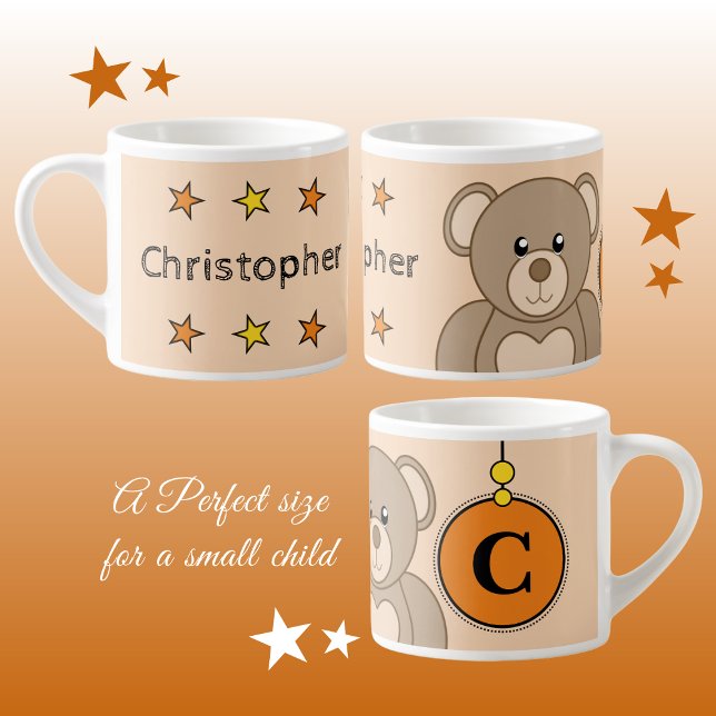 Tasse Expresso Ours en peluche mignon jaune orangé avec étoiles e (Créateur téléchargé)