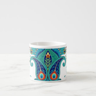 Tasse Expresso Paisley orientale, motif en plumes paon.