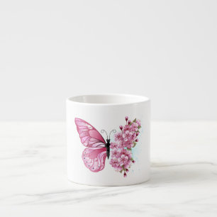 Tasse Expresso Papillon à fleurs avec Sakura rose