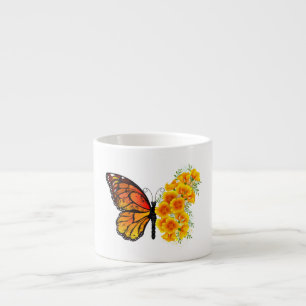 Tasse Expresso Papillon Fleur avec Pavot de Californie Jaune