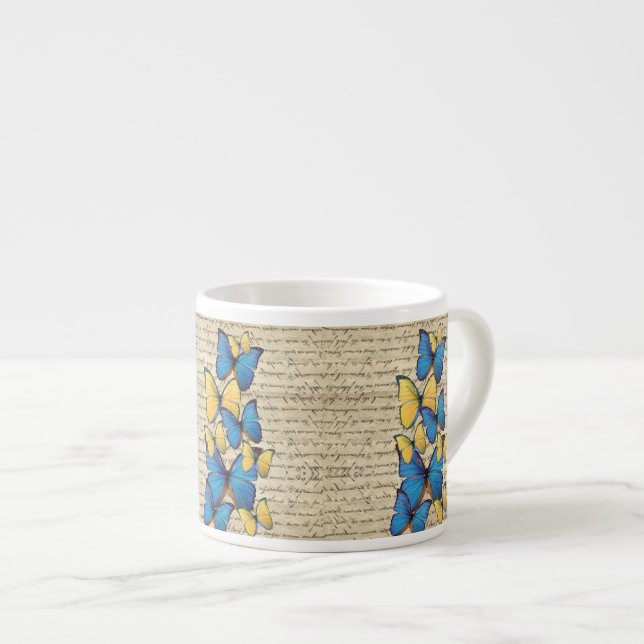 Tasse Expresso Papillons bleu et jaune (Devant droit)