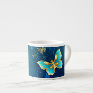 Tasse Expresso Papillons dorés sur fond bleu