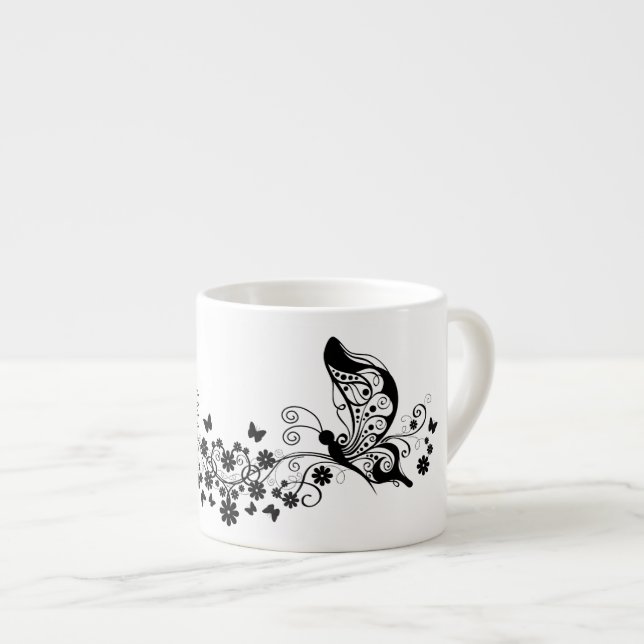 Tasse Expresso Papillons en dentelle noire 8 (Devant droit)
