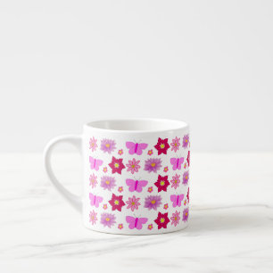 Tasse Expresso Papillons et fleurs roses pour bébé fille à motifs