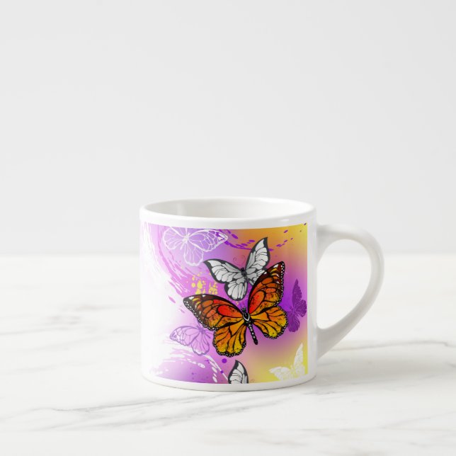 Tasse Expresso Papillons Monarque sur Arrière - plan pourpre (Droite)