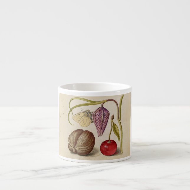 Tasse Expresso Papillons noix Fleur Cerisier Aquarelle Art (Devant)