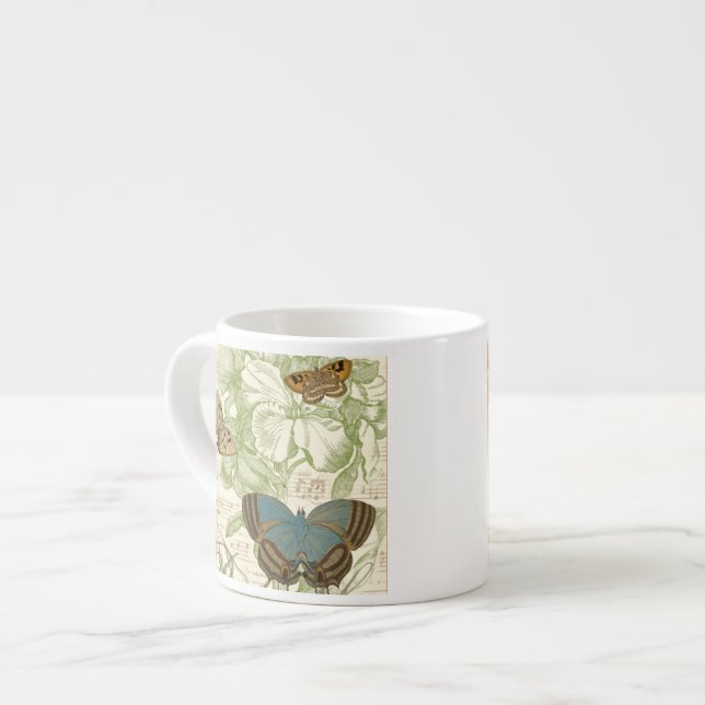 Tasse Expresso Papillons sur Partition avec Design Floral (Devant gauche)