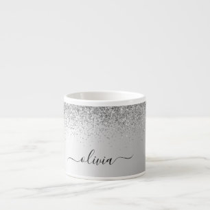 Tasse Expresso Parties scintillant Monogramme Argent Sparkle Girl