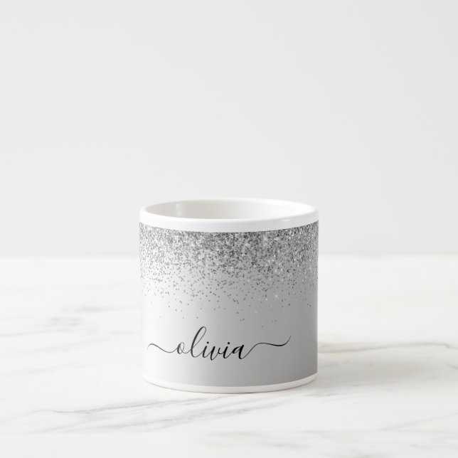 Tasse Expresso Parties scintillant Monogramme Argent Sparkle Girl (Devant)