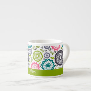 Tasse Expresso Pastel vert rose turquoise fleurs Vintage Nom Flor
