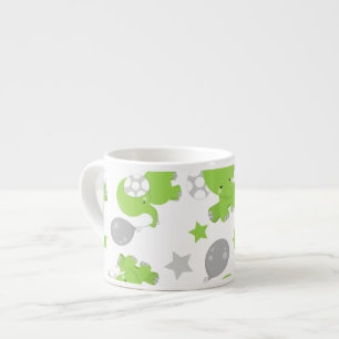 Tasse Expresso Pattern of Green Elephants, Cute Elephants, stars